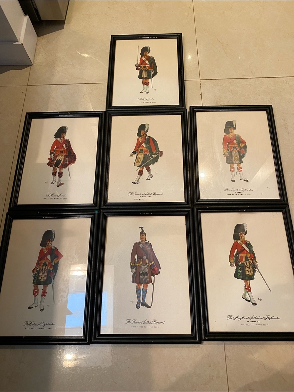 7 Hiram Walker Regimental Series Original Framed Prints Canadian Scottish Signed